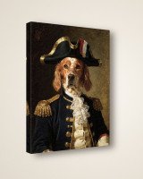 Portrait L’Amiral sur toile 30 × 40 cm, vue de trois quarts : côtés en miroir, châssis en bois (photomontage)