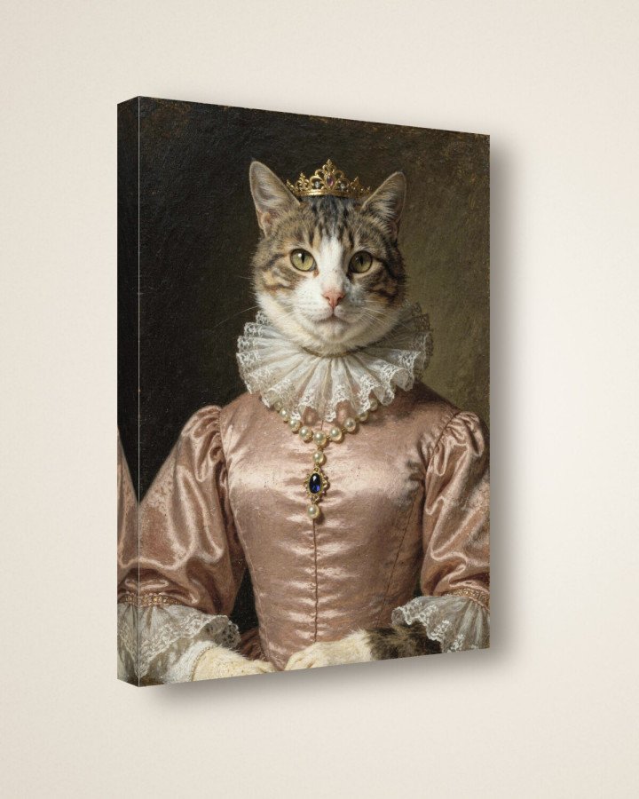 Portrait La Duchesse sur toile 30 × 40 cm, vue de trois quarts : côtés en miroir, châssis en bois (photomontage)