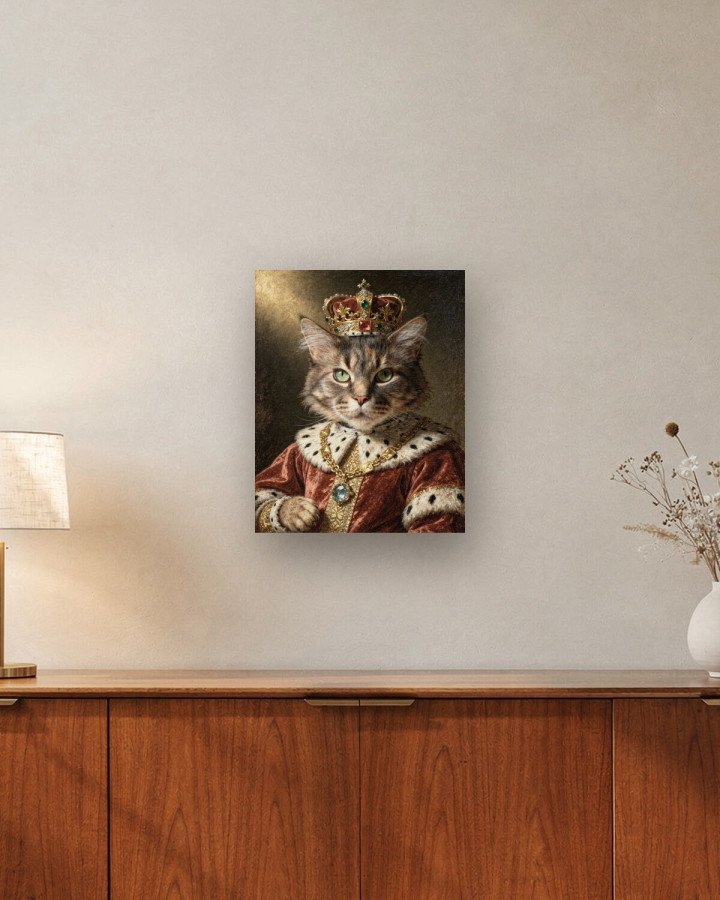 Portrait Le Roi sur toile 40 × 50 cm, accrochée au-dessus d’un meuble (photomontage, échelle indicative)