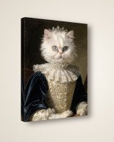 Portrait La Reine sur toile 30 × 40 cm, vue de trois quarts : côtés en miroir, châssis en bois (photomontage)