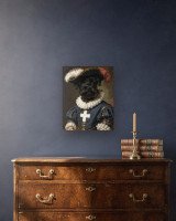 Portrait Le Mousquetaire sur toile 40 × 50 cm, accrochée au-dessus d’un meuble (photomontage, échelle indicative)