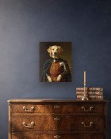 Portrait Le Chevalier sur toile 40 × 50 cm, accrochée au-dessus d’un meuble (photomontage, échelle indicative)