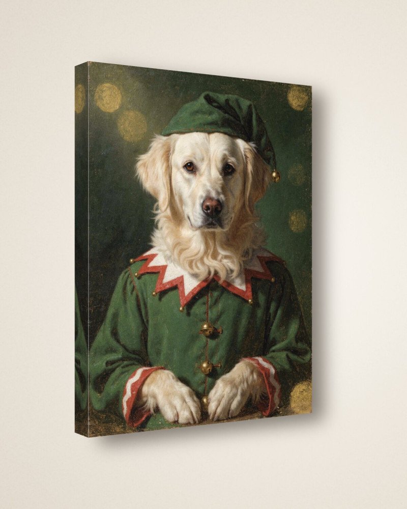Portrait Le Lutin sur toile 30 × 40 cm, vue de trois quarts : côtés en miroir, châssis en bois (photomontage)