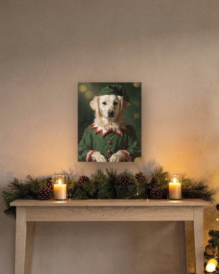 Portrait Le Lutin sur toile 40 × 50 cm, accrochée au-dessus d’un meuble (photomontage, échelle indicative)
