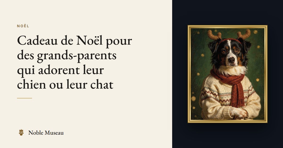 Exemple de portrait : un chien en renne de Noël, dans un cadre doré