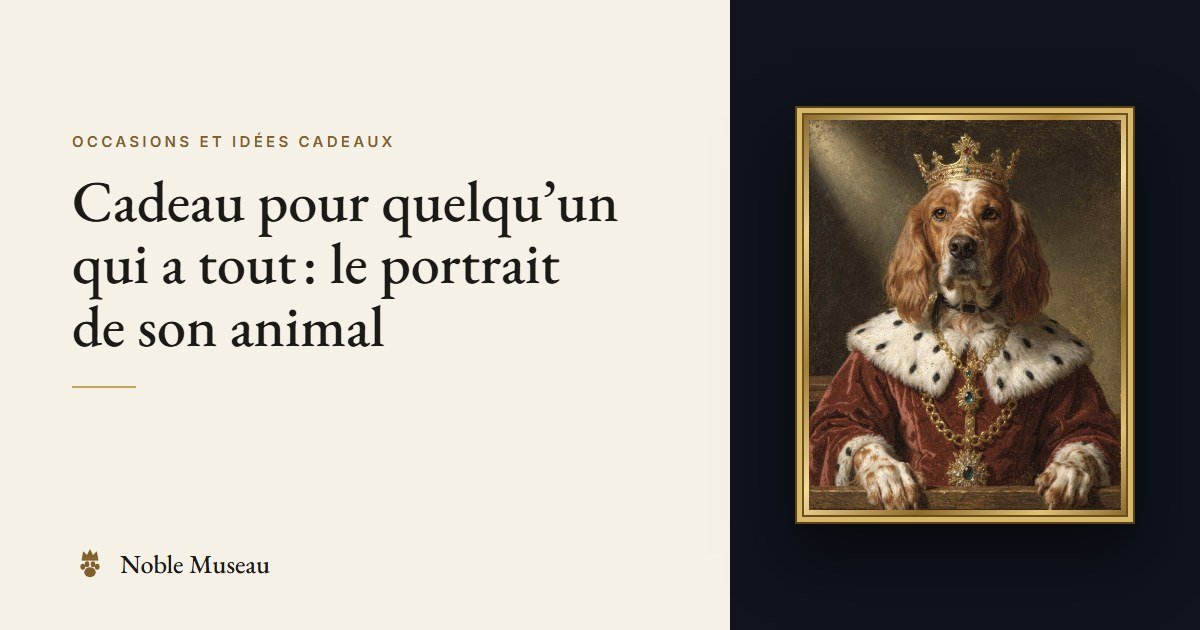 Exemple de portrait : un chien en roi, dans un cadre doré