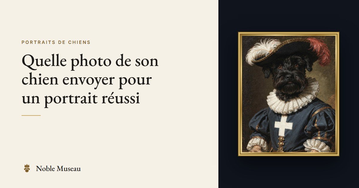 Exemple de portrait : un chien en mousquetaire, dans un cadre doré
